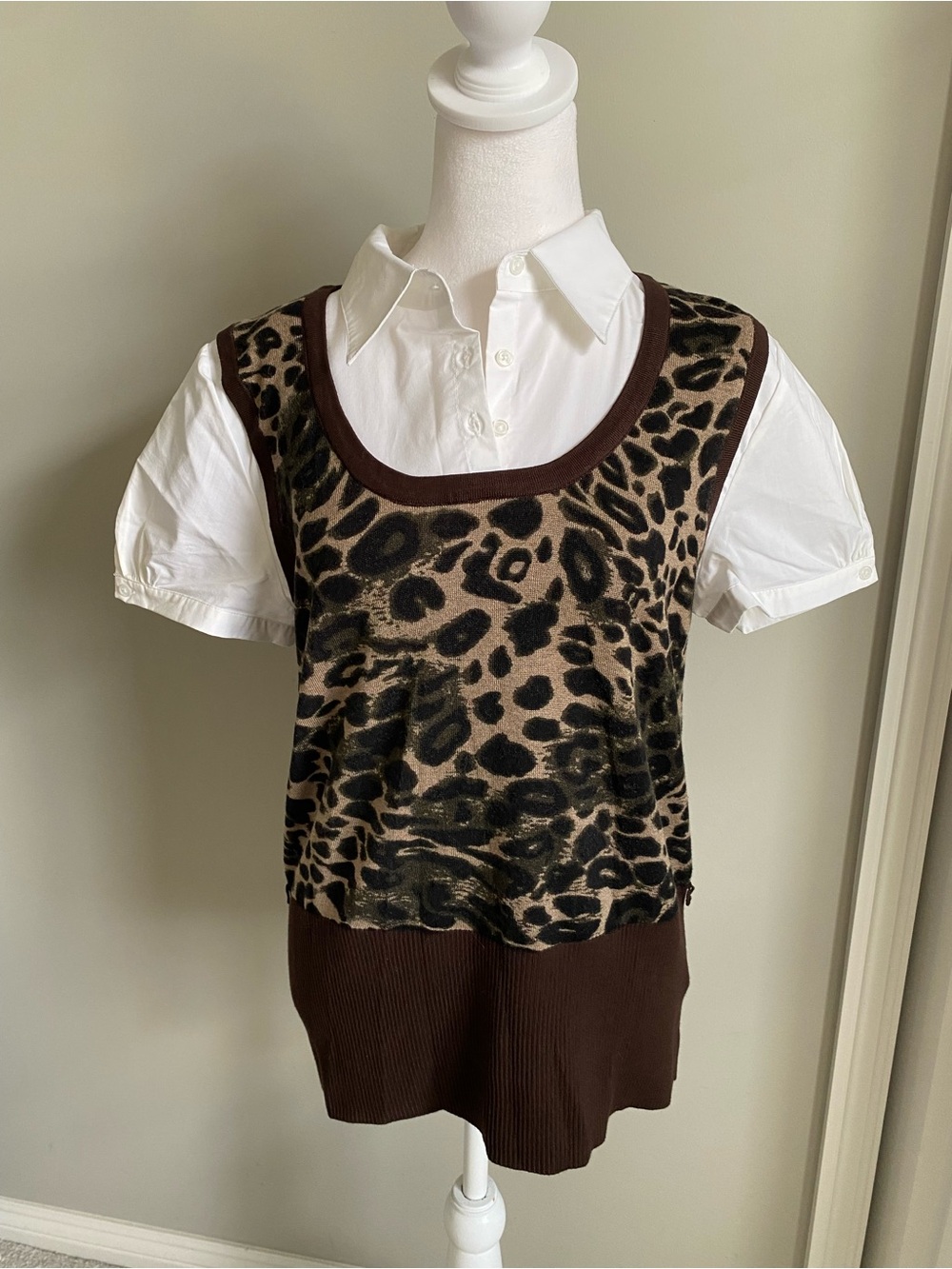 Apt. 9 Leopard Print Layered Blouse Top in Brown and Black